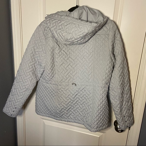 Weatherproof Light Gray Quilted Hooded Jacket L | Zip Front Warm Outerwear - Picture 3 of 13